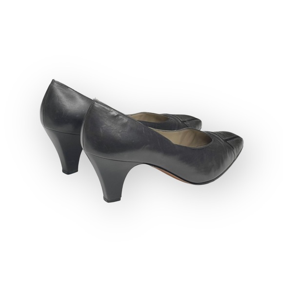 Vintage: Ferragamo x SFA ❀ Inset Croc Embossed Kitten Heel Pumps ❀ Slate Leather - Picture 3 of 16